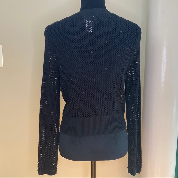 Chico’s Open Knit Shrug Black Sequin Sparkle Sz 0 - Picture 2 of 8